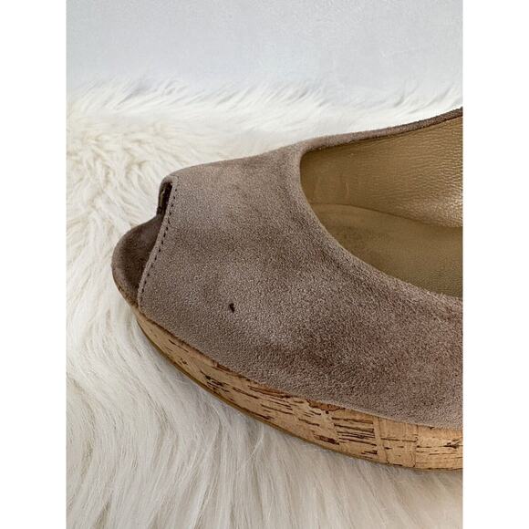 Stuart Weitzman Anna Peep Toe Suede Wedges 8 Brown Slip On Cork Platform Pumps - Picture 10 of 11
